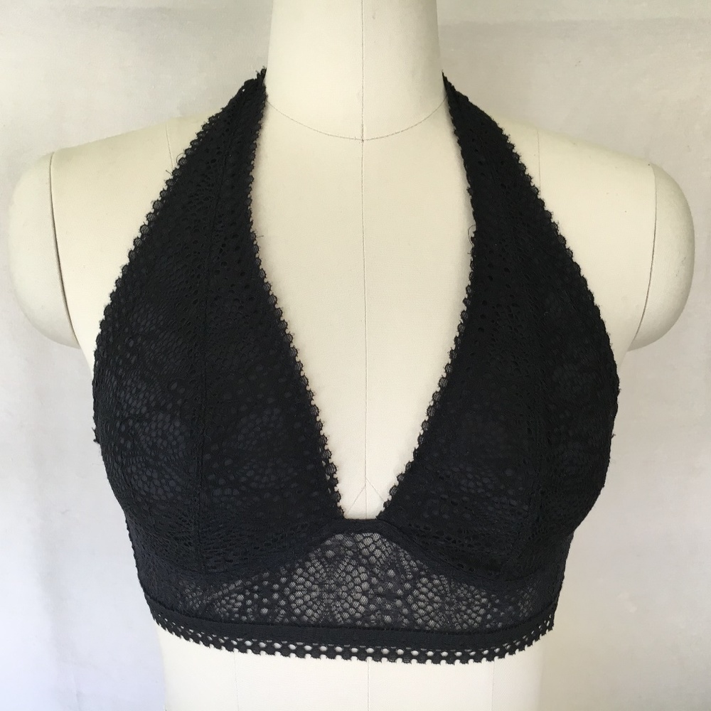 VS Black Lace Halter Bralette Small